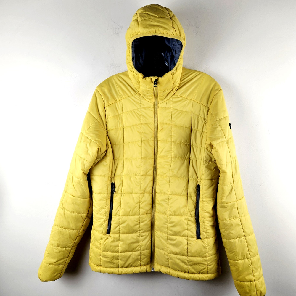 Forclaz Decathlon MT100 Men Yellow Hooded Puffer Jacket Trek 100 Large